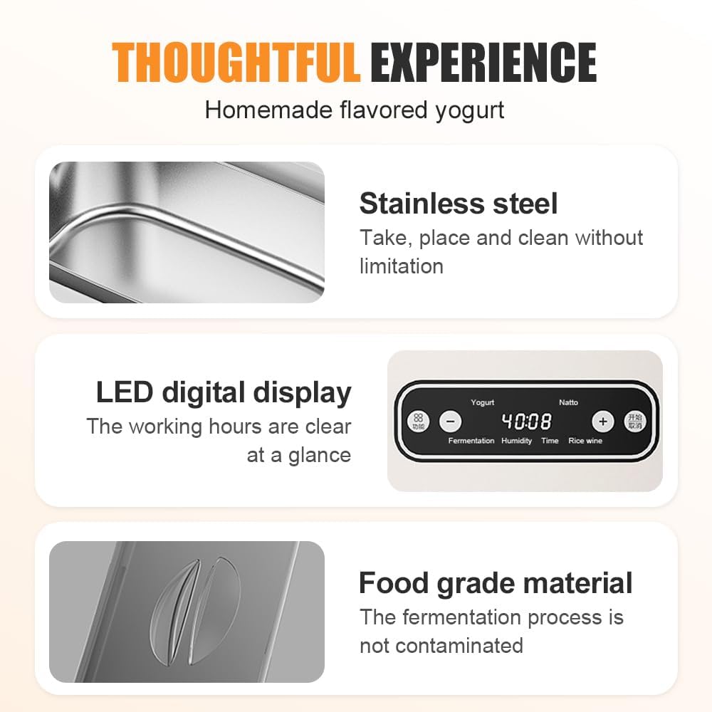 Yogurtera Probiótica de 1,7 litros con Control de Temperatura y Tiempo para Yogurt Casero, Vino de Arroz, Natto y Fermentación. 4 Modos de Yogurt Multifuncional para Uso Doméstico