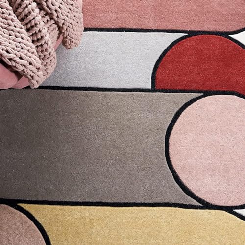 Image of Sifa Carpet Round Handmade Mid-Century Modern Abstract Premium Wool Entryway Foyer Living Room, Bedroom Kitchen Area Rug, Weight -6 Pund, Size-3x3 Feet (36x36 Inch Round)