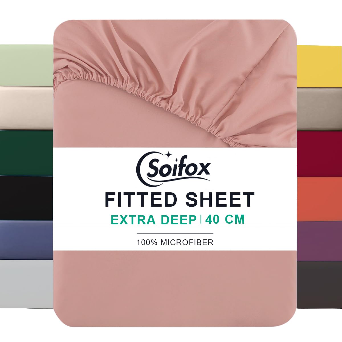 Soifox King Size Fitted Sheet Pink - Bed Sheets with Extra Deep Pocket 16 inch (40 cm), Soft Microfiber Bottom Sheet for Kingsize Bed, 150x200cm โ image 1