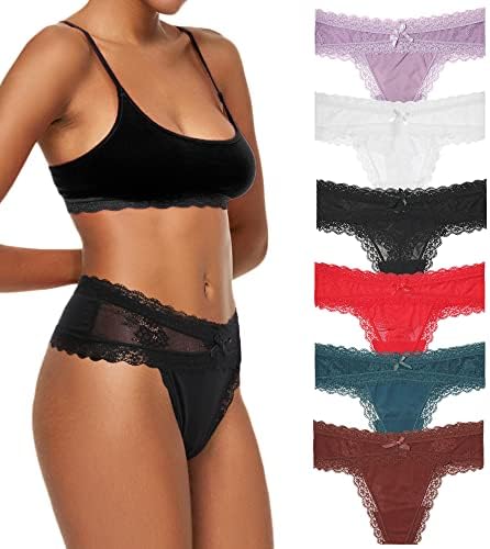 LEVAO Sexy Thongs for Women Lace Underwear Stretch Briefs Seamless Bikini Panties Multipack S-XL