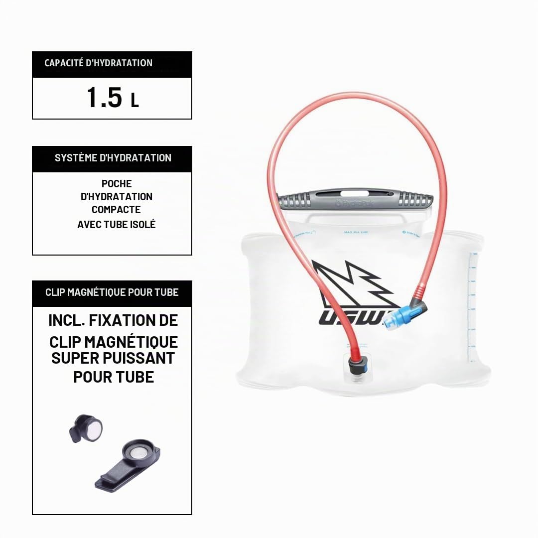 USWE Zulo Sac d'hydratation avec organiseur et poches latérales, ceinture anti-rebond (noir carbone, 6 L)