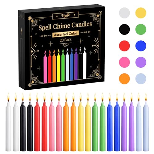Viyffo 20 Pack Taper Chime Candles 4 Inch Mini Unscented Dripless Candles 1.5 Hour Burn Time 10 Colors for Rituals Meditation Prayer Wicca & Pagan Spells Home Dcor