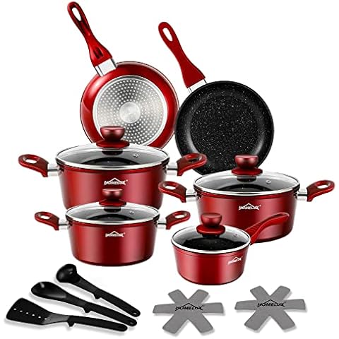Topfset HOMELUX 15tlg Induktions Töpfe Set,Aluminiumguss Kochtopfset,Antihaftbeschichtung Pfannenset,Töpfe Set mit Deckel Cover