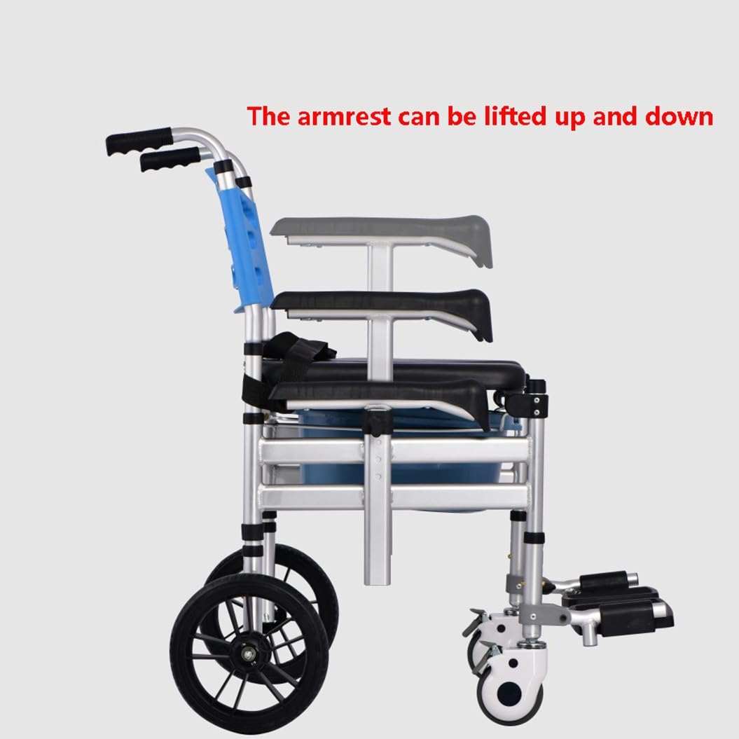Sedia per WC regolabile in altezza,Sedia da Doccia con Ruote Pieghevole,Sedia wc portatile,per Anziani Multifunzione Sedia,per Anziani e disabili A