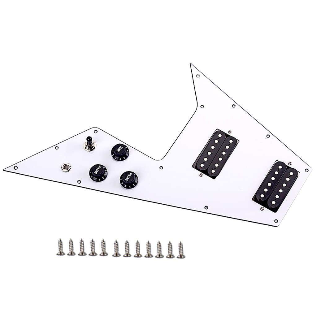 Alnicov 3 Ply Loaded Prewired Pickguard Wired Plate für Gitarre,Kompatibel mit Gibson Flying V Style Gitarre,Weiß