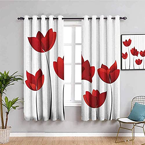 zoujl window coverings Simple red flower W 193 x H 138 cm 100% Blackout Curtains for Bedroom Living Room, Grommet Top Thermal Insulated Drapes 2 Panel Sets