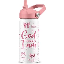 Christian Gifts, Pink Bow Water Bottle with Straw Lid, 16 oz Insulated Stainless Steel, Christian Cups Gifts for Birthday Christmas
