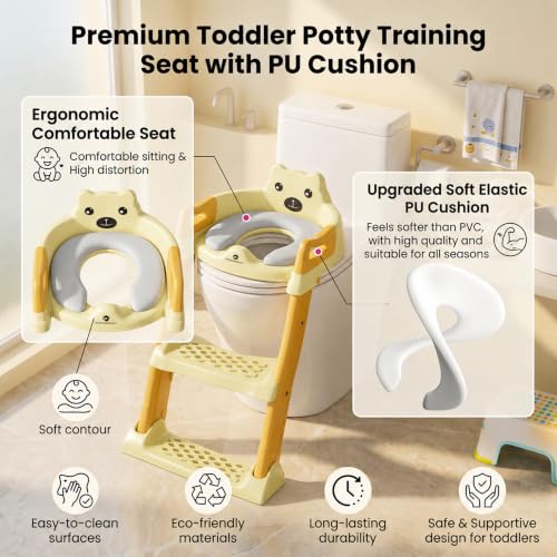 Image of StarAndDaisy Potty Training Seat - Potty Seat for Kids 1-5 Years /Ladder Baby Potty Seat /chair with Comfortable Soft Cushion, Anti-Skid Legs, Handles & Splash Guard -Beige