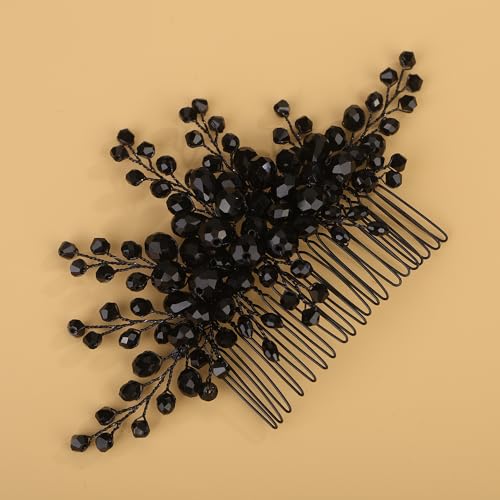 Peine elegante negro con pedrería para boda miniatura 5