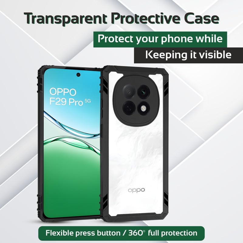 Image of AIBEX Crystal Clear Back Cover Case for Oppo F29 Pro 5G | Transparent Shockproof Bumper | Slim 360 Protection | Non-Yellowing PC & TPU Back Case