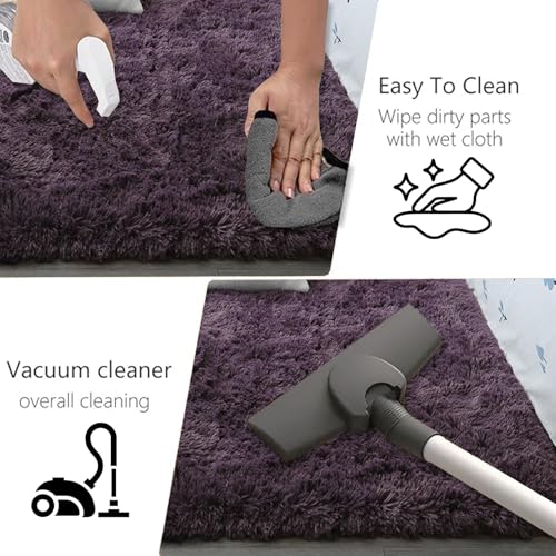 Tapis antidérapant lavable à 30° aspect fourrure douce grand format gris violet
