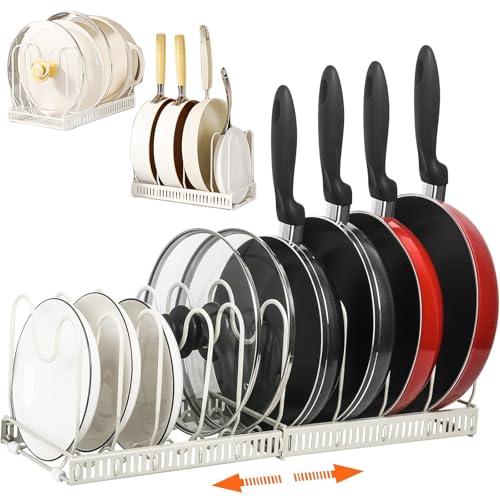 BEJAGWUS Porta-coperchio con 10 scomparti regolabili, organizer da cucina espandibile