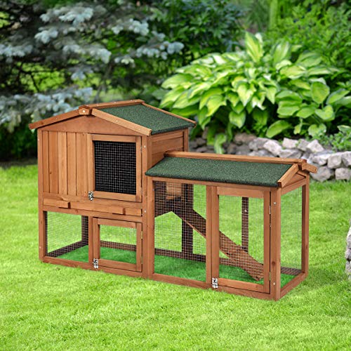 Tangkula Rabbit Hutch Indoor And Outdoor, 58-Inch Bunny Cage With Removable Tray & Ramp, Wood Chicken Coop With Waterproof Roof For Rabbits, Chicken And Guinea Pigs #TOP2