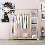 Smlttel Gold Clothing Rack with Shelf,Boutiques Retail Display Gold Clothes Rack,Heavy Duty Garment Rack,Multiple Uses Hanging Rack for Home and Retail(Gold)