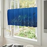 Odot Rideau de Cuisine Court, Impression du Monde Océanique Non Rideaux Brise Bise Cuisine Demi Transparent, Rideaux Demi avec Passe Tringle, Décoration de Maison (Poisson,L140xH60cm)