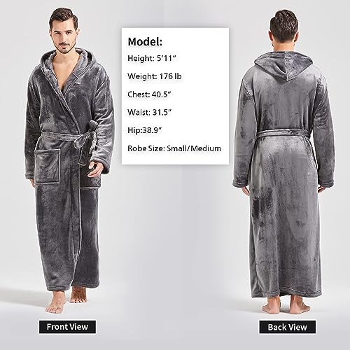 Image of FashGudim Mens Robes Big and Tall with Hood Two-Tone Flannel Fleece Contrast Bathrobe Full Length Plush Long Robe House Coat