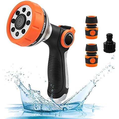 Garden Hose Pipe Spray Gun - Upgraded High Pressure Anti-Leaking Hose Gun Set, 8 Adjustable Patterns Garden Hose Nozzle Sprayer with Built-in Lock for Cleaning, Watering, Washing Cars, Bathing Pets Cover