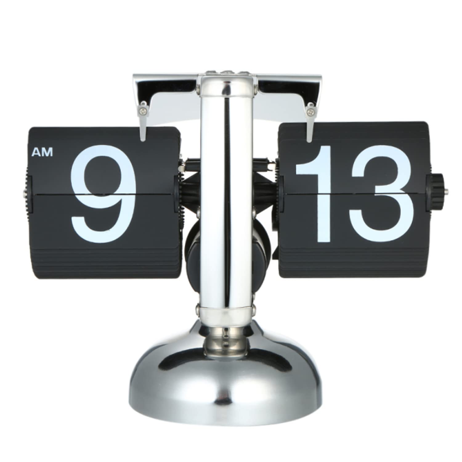 SKEIDO Table Clock Auto Flip PVC Number Display Gear Operated Quartz Clock Retro Black Home Decoration Desk Clock Kids Gift