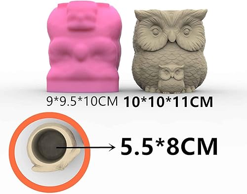 Miniatura 2 de Grainrain Molde para plantas de hormigón de búho, molde de silicona para moldes de resina para manualidades, suculentas, macetas, joyas, baratijas,