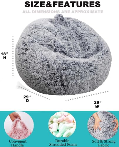 Image of Fluffy Bean Bag Chair for Kids, 2.5FT Round Memory Foam Filled Bean Bag for Teens & Kids, Ultra Soft Faux Fur Fabric Bean Bag Chairs for Playroom, Living Room, Bedroom, Gray
