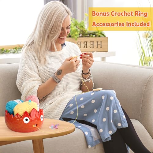 Image of Katech Flame Yarn Bowl for Crocheting-Crochet Bowls for Yarn w /Crochet Hooks-Knitting Bowl-Cute Handmade Ceramic Flame Yarn Bowls-Ideal Crochet Gifts for Crocheters Knitter(6.3 inch x 6.3 inch x 4 inch)