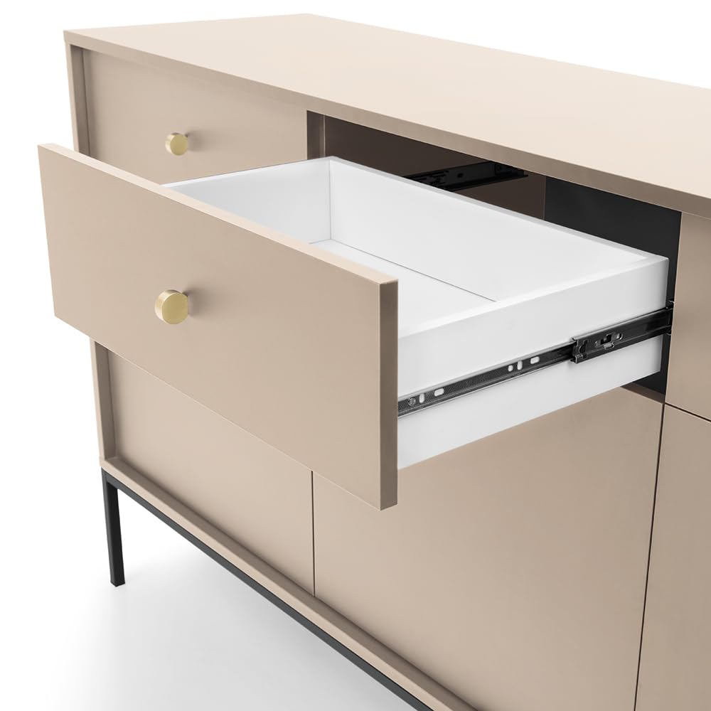 Lomadox Wohnzimmermöbel Wohnwand beige, Fußgestell schwarz, 3-teilig, 1 Kommode, 1 Lowboard, 1 Highboard