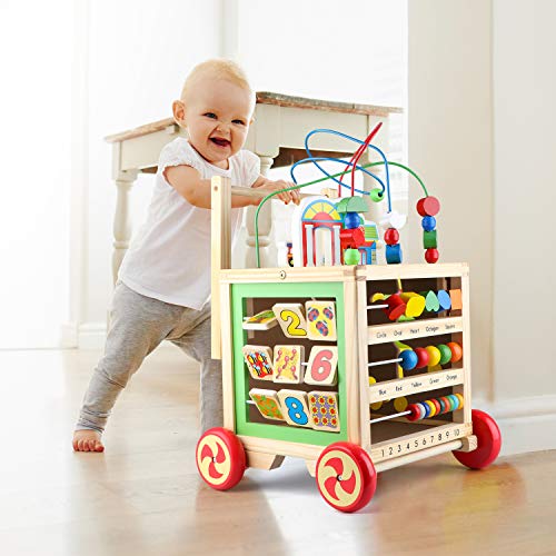 Gemileo Wooden Activity Cube Center Toys With Bead Maze Clocks Shape Sorter Abacus 6 In 1 Learning Educational Toys Birthday Gifts For Toddlers Kid12 Month 1St Girls Boys #TOP2