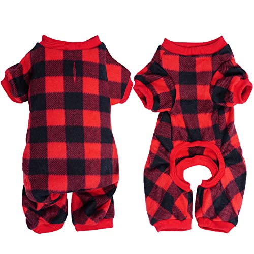 Topbuti Pet Christmas Pajamas Red Black Buffalo Plaid Jumpsuit Dog Cat Soft Winter Clothes Puppy Doggie Checkered Sweater Apparel  thumb #2
