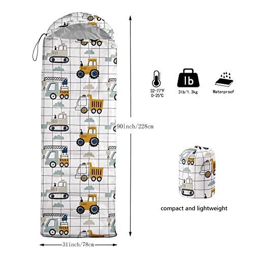 Bolsa de dormir para niños OIXXAF con diseño de vehículos de construcción, ligera, cálida, impermeable y resistente al frío para camping y senderismo (32"x90") miniatura 3