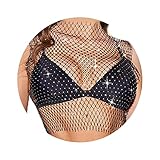 Maojiao Rhinestones Mesh Cover Ups - Sequin Dimand body chain Crystal Body Jewelry For Women and Girls (Crop top)