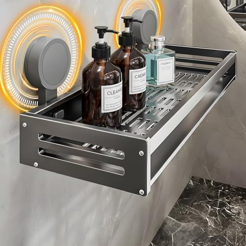 Vinnatsu調味料ラック 吸盤 強力 アルミニウム合金 調味料入れ 吸盤 棚 キッチン収納 浴室ラック 防水防錆 調味料ストッカー 壁掛け 調味料 置き 4個移動式フック 耐荷重10kg (50×13.3×5cm)