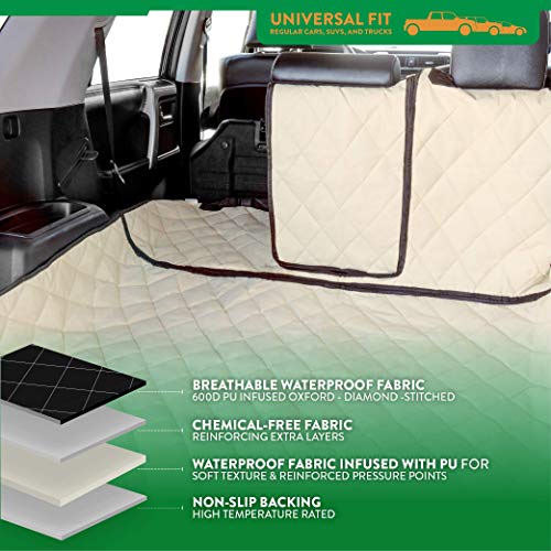Plush Paws Products Premium Cargo Liner Protector & Bumper Flaps | Washable & Waterproof Cargo Liner Cover For Car, Truck, & Suv | Nonslip, Tear Resistant Pet Cargo Liner | X-Large Tan #TOP4