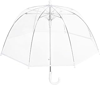 Clear Bubble Umbrellas for Rain,Transparent Dome Safety Windproof Umbrella with Easy-Grip Hook Handle for Christmas Gift (White)