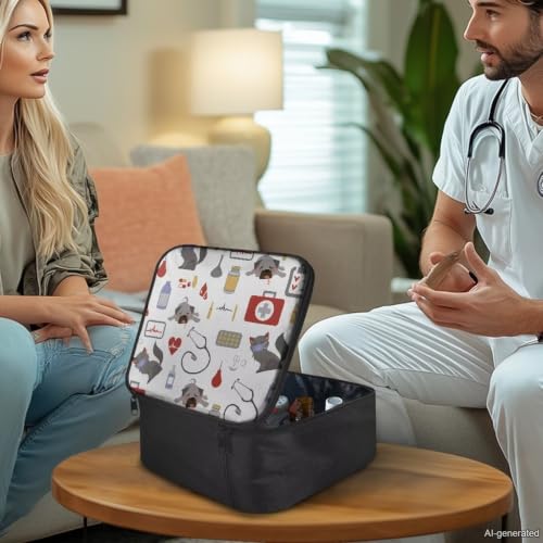 Image of Gomyblomy White First Aid Kit Empty Dog Print Medicine Travel Kit Portable Emergency Bags Medical Supplies Organizer Pouch for Home Dorm Office Car Camping Hiking