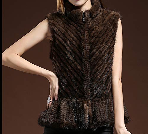LVCOMEFF Women Genuine Knitted Mink Fur Vest Stripe2