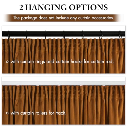MIULEE Golden Brown Velvet Pencil Pleat Darkening Curtains for Bedroom 2 Panel Set, Super Soft Luxury Home Decor Living Room - Image 3