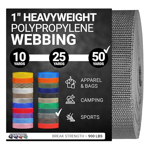 Strapworks, Cinghia in polipropilene pesante e resistente, per riparazioni di attrezzature fai da te e attività all'aperto, 2,54 cm x 45,72 m, antracite