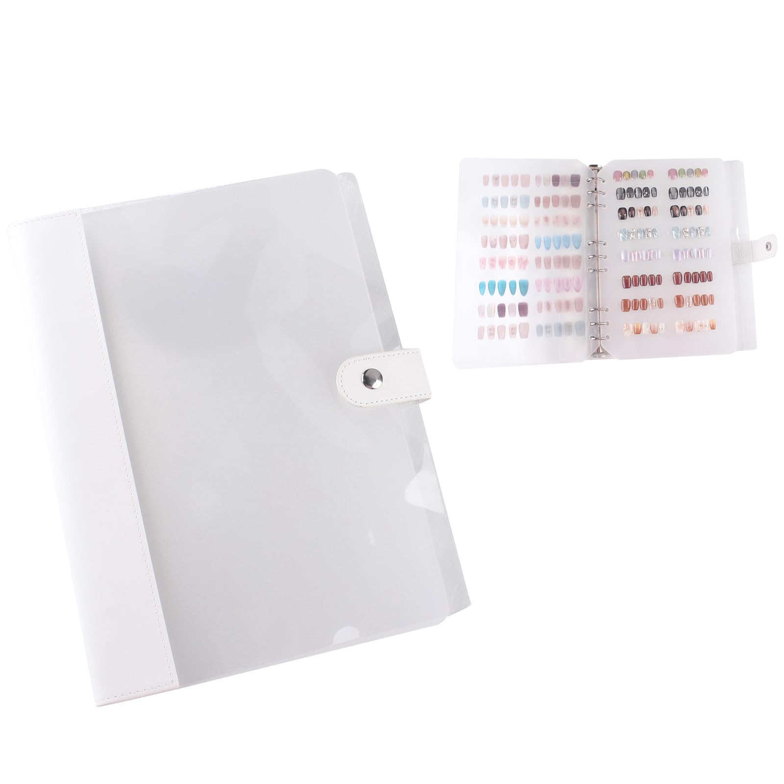 MZCMSL 1pc Press On Nail Organizer, Nail Storage Display Packaging with PU Leather, Included 6pcs Inside Pages and 4 Sheets(120pcs) Adhesive Double