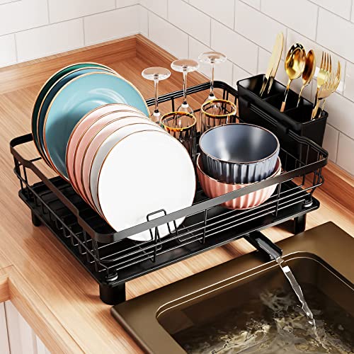Gslife Dish Drying Rack With Drainboard - Dish Racks For Kitchen Counter With Swivel Spout, Dish Rack With High Feet Tray And Removable Utensil Holder, Black #TOP7