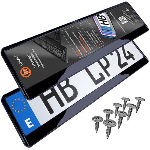 Portamatriculas Coche 520x110 mm - Soporte Matricula [2 uds.] - con 8 Tornillos - Duradero y Resistente - Porta Matricula Coche Homologado - Negro Brillante - Apto para Todos los vehículos