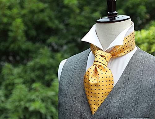 HISDERN Yellow Ascot Tie Mens Formal Cravat Ties Floral Paisley Polka Dot Jacquard Self Ascots Cravat Scarf Wedding Party