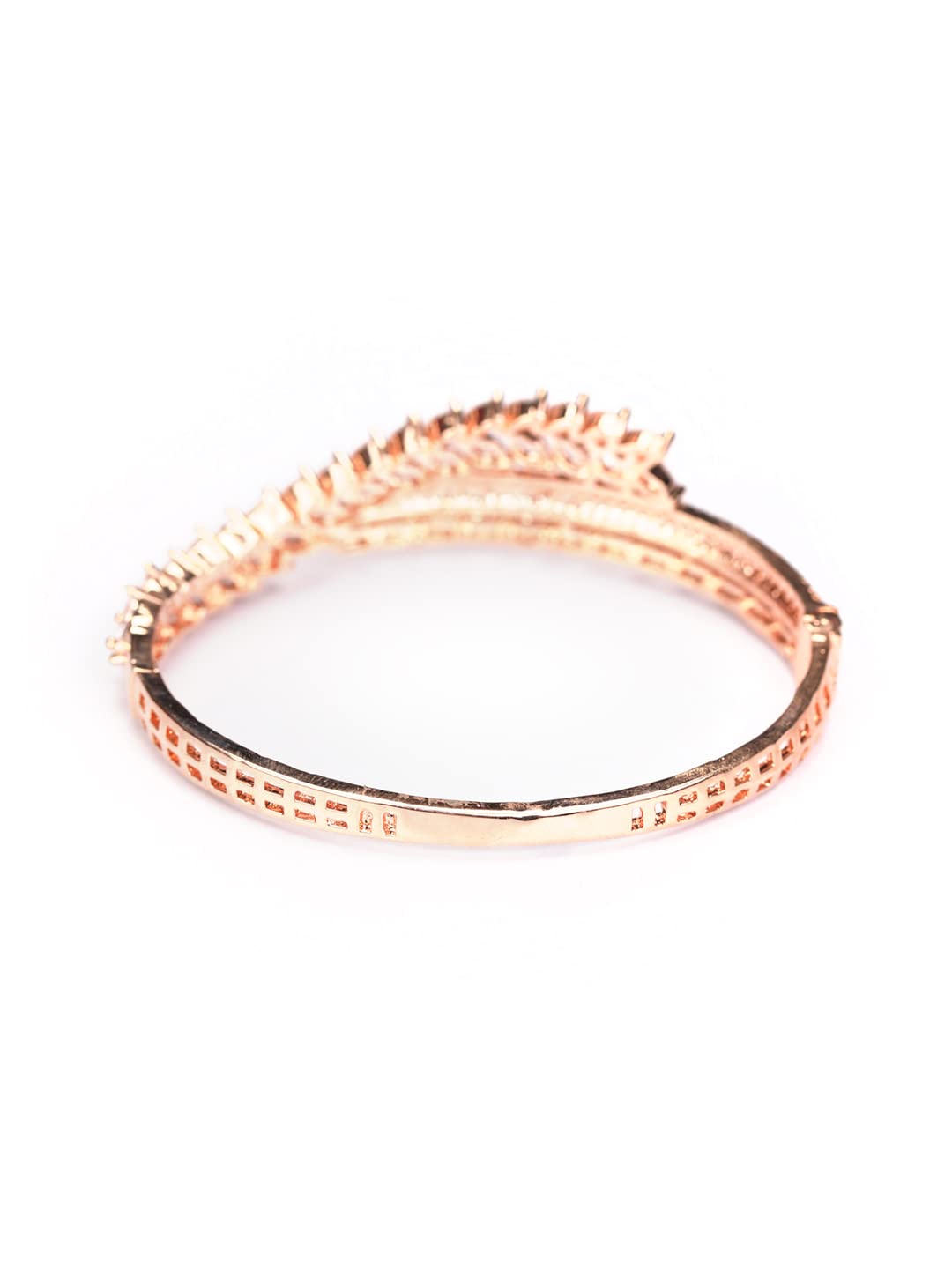 Priyaasi Elegant American Diamond/AD Bracelet for Women | Fashionable & Trendy | Kada Style Leaf Design Girls Bracelet | Rose Gold Bracelet with Interlock Closure | Onesize - 2.6 - Image 4 thumbnail
