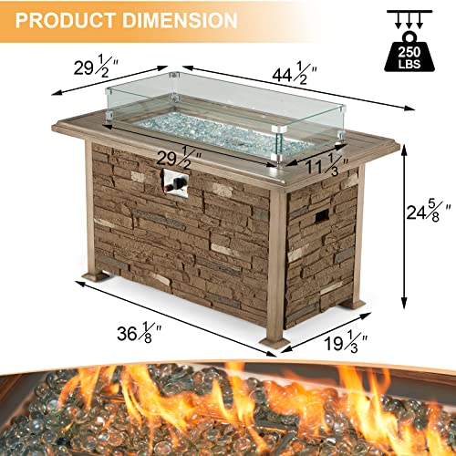Vicluke 44 Inch Aluminum Propane Fire Pit Table W/Faux Ledgestone, Hand-Painted Table Top, 50,000 Btu Fire Table W/Csa Certification, Wind Guard,Waterproof Cover For Outdoor,Patio,Christmas (Coffee) #TOP5