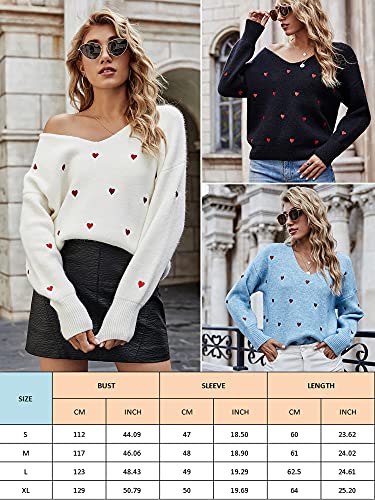 ECOWISH Women Valentine Heart Sweater V Neck Embroidery Knit Loose Casual Long Sleeve Ribbed Pullover Sweaters4