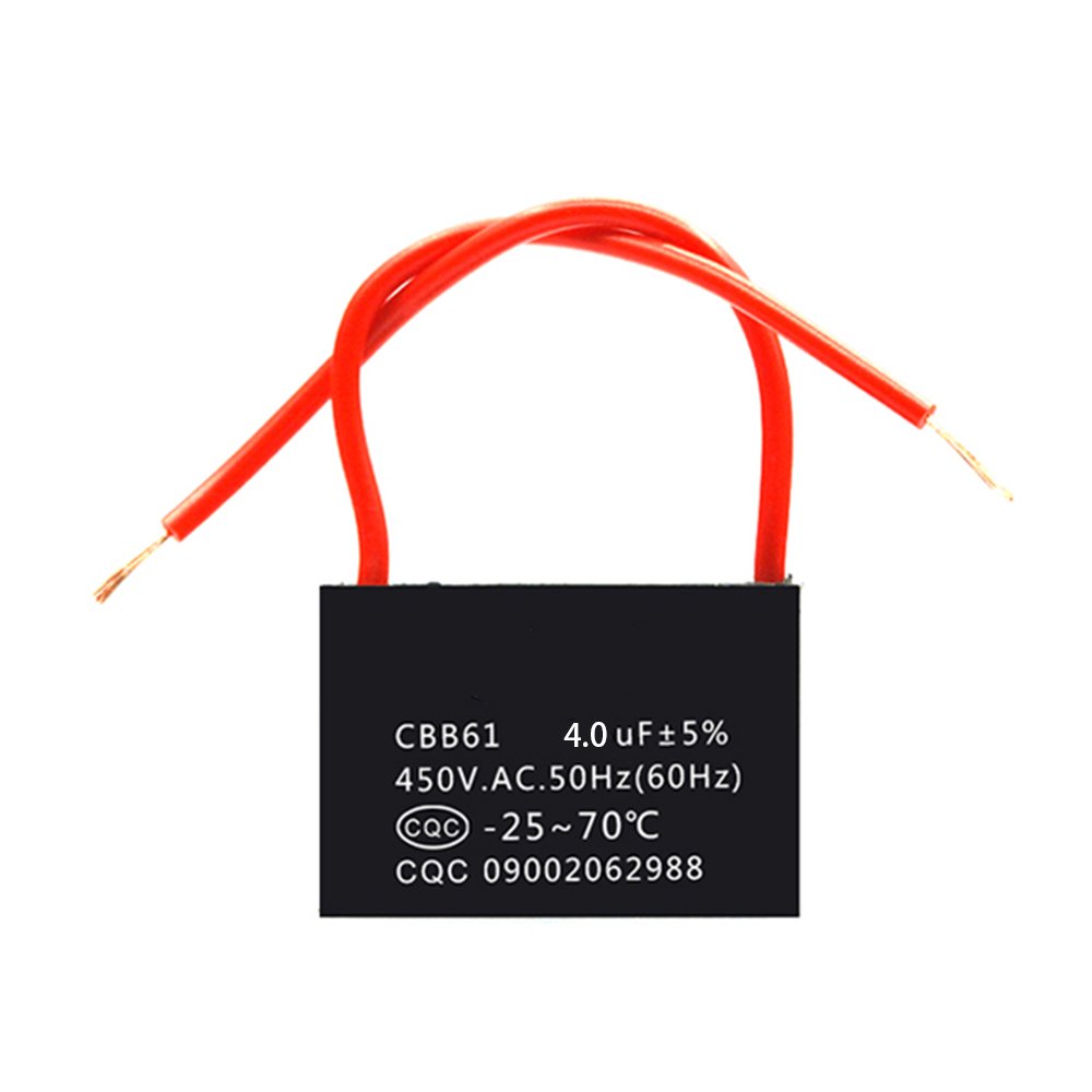CBB61 4uF Fan Capacitor Motor Start Run Capacitor for Ceiling Fan Exhaust Fan AC 450V/370V/250V/100V 50/60Hz ±5%, 2 Pack