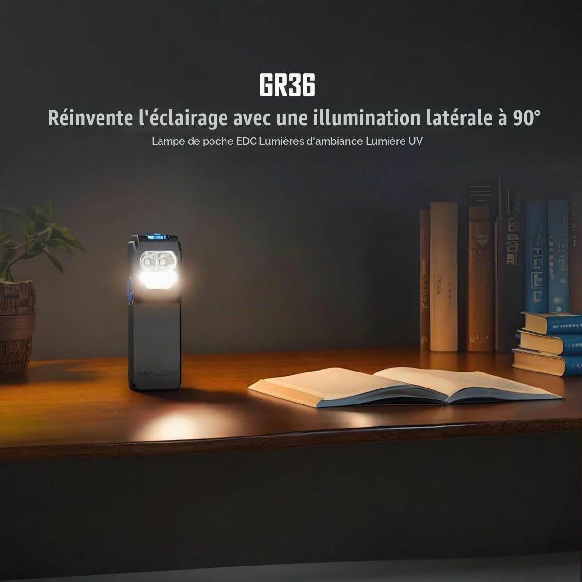 IMALENT GR36 Lampe torche EDC la plus lumineuse 2800 lumens avec clip, USB-C rechargeable, 3-en-1 UV + Blanc froid + Blanc chaud, 486m portée, queue magnétique, pour camping, randonnée