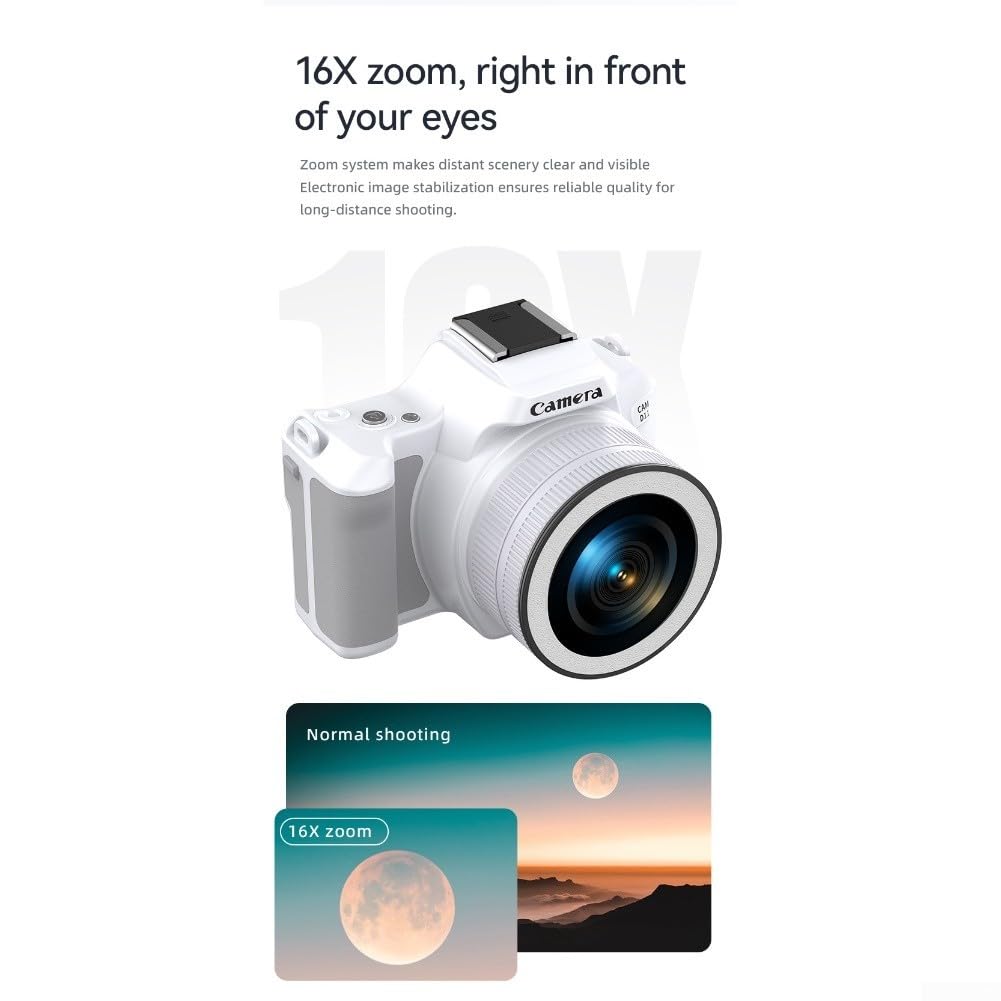Aparat cyfrowy 48 MP 2K z 16-krotnym zoomem, przenośna kamera do vlogowania do fotografii, 2-calowy ekran HD, do połączenia OTG, 12 diod LED (czarna)