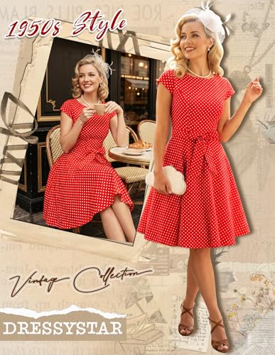 Image of Dressystar Women's Vintage 1950s A Line Cap Sleeve Cocktail Party Dress