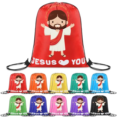 20 Pcs Halloween Jesus Loves You Drawstring Backpacks Christian Bags Bulk