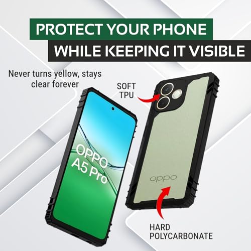 Image of AIBEX Crystal Clear Back Cover Case for Oppo A5 Pro 5G | 360 Protection | Shockproof | Transparent Non-Yellowing Back Case | Slim & Stylish (PC + TPU Bumper)